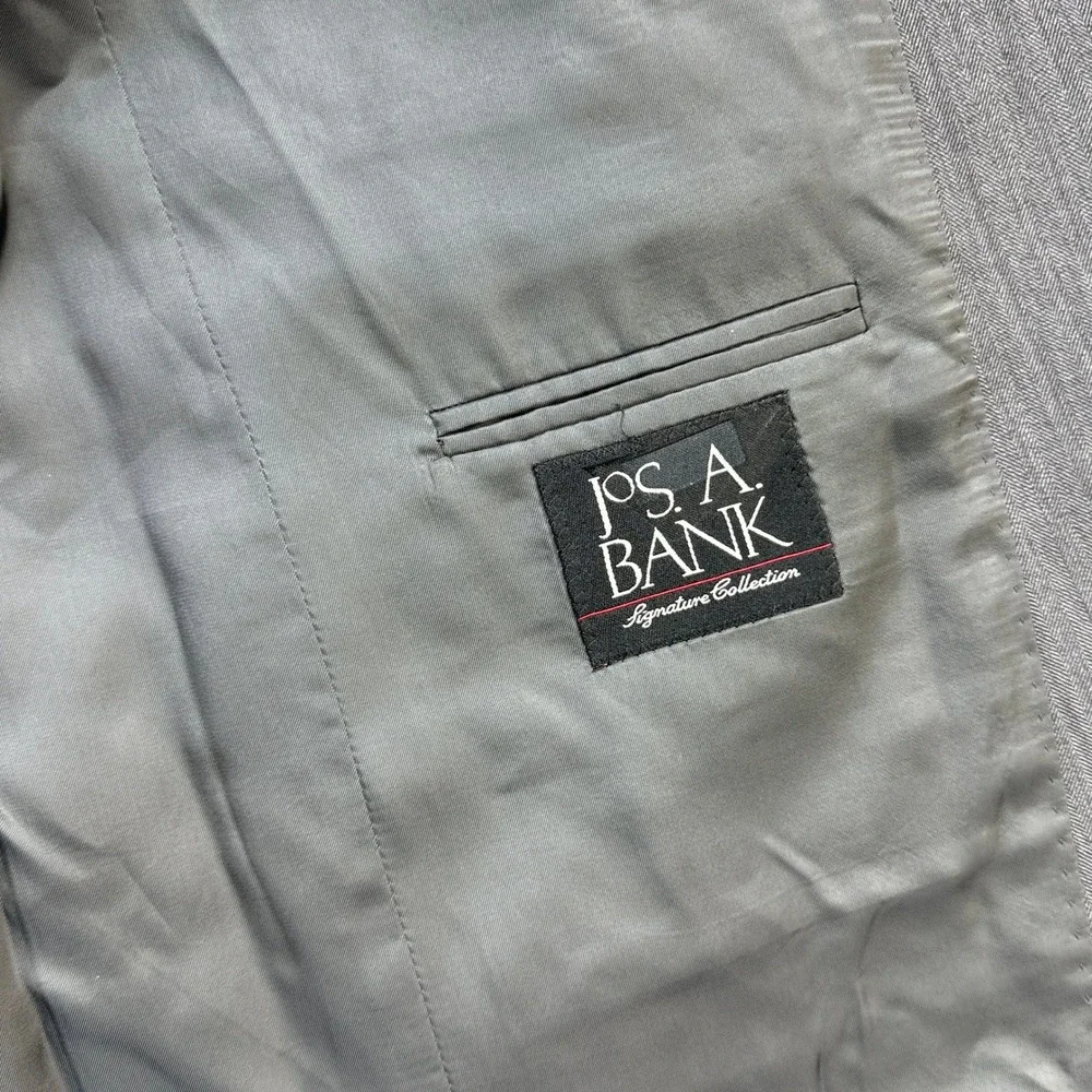 Jos. A. Bank Suit Mens 43R Grey 100% Wool Herringbone Signature Collection 2pc